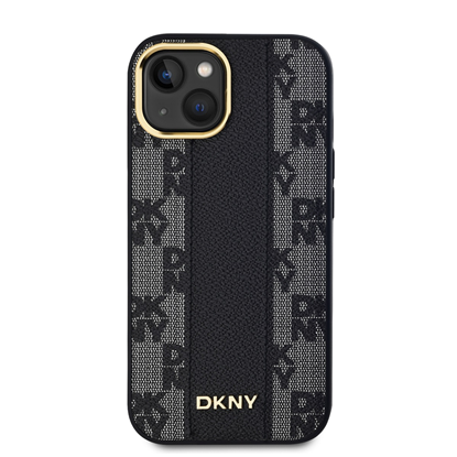 Изображение DKNY Leather Checkered Mono Pattern MagSafe - Etui iPhone 15 / 14 / 13 (czarny)