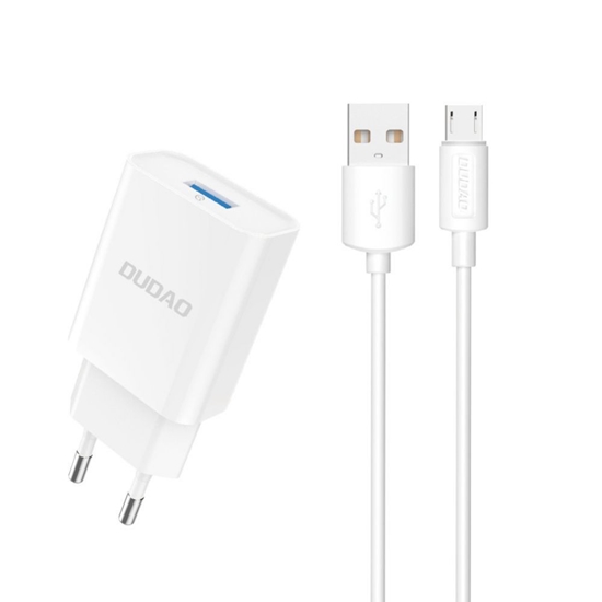 Picture of Dudao Dudao A4EU USB-A 2.1A wall charger - white + USB-A - micro USB cable