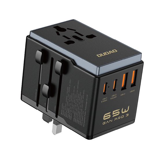 Picture of Dudao Dudao A65Pro 65W EU / US / JP / AUS / UK travel adapter 2x USB-C 2x USB-A - black