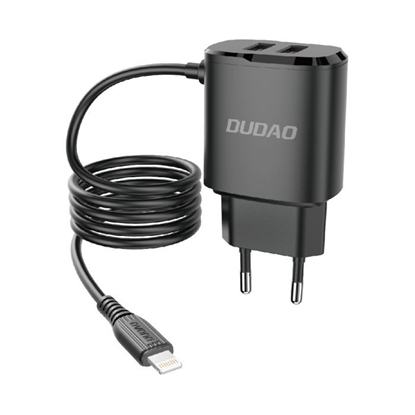 Attēls no Dudao Dudao charger 2x USB with built-in 12W Lightning cable black (A2ProL black)