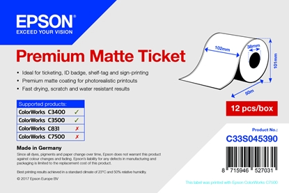 Attēls no Epson Premium Matte Ticket - Roll: 102mm x 50m