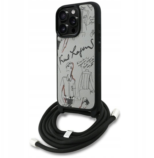 Picture of Etui Karl Lagerfeld Crossbody Grained Pattern & Logo do iPhone 16 Pro Max szary