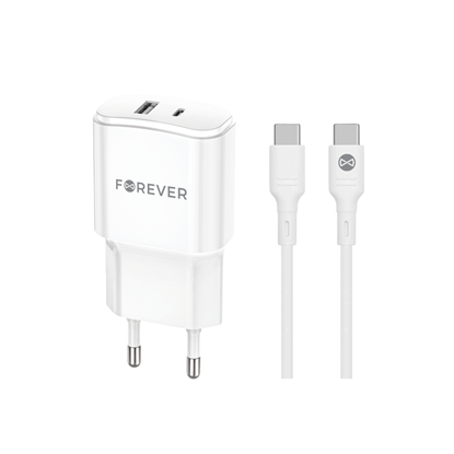 Attēls no Forever adowarka sieciowa PD QC TC-01-20AC 1x USB-C 1x USB 20W biaa + kabel USB-C - USB-C 20W