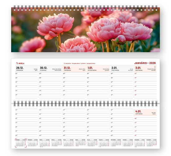 Picture of Galda kalendārs 2026 gadam, ar cietiem kartona vākiem, Ziedi