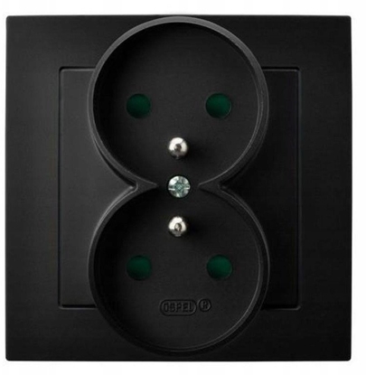 Picture of Gniazdo podwójne z uziemieniem Ospel As GP-2GZP/33 z przesonami torów prdowych, kompletne z ramk czarny metalik