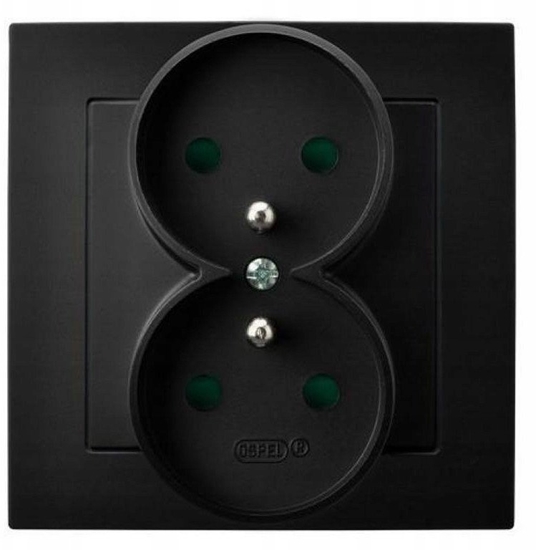 Picture of Gniazdo podwójne z uziemieniem Ospel As GP-2GZP/33 z przesonami torów prdowych, kompletne z ramk czarny metalik