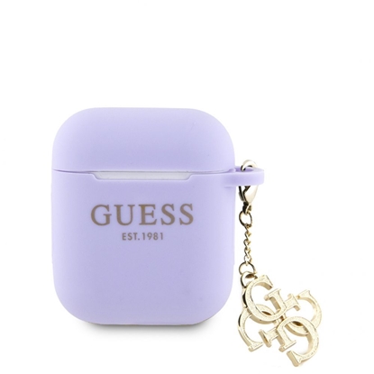 Picture of Guess Apple Airpods 1/2 Case Silicone Classic Logo Gold With 4G Charm Purple