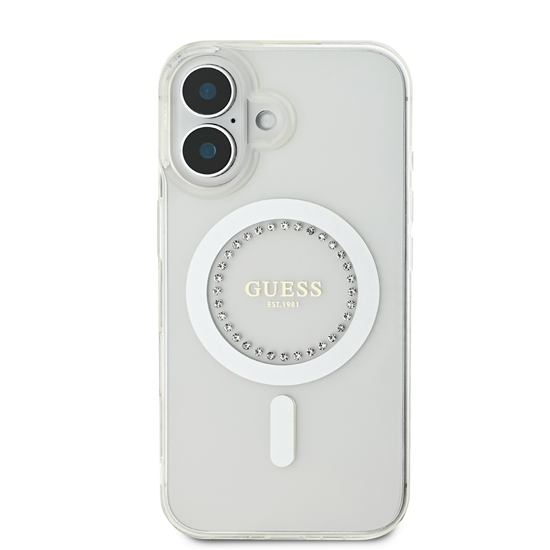 Picture of Guess IML Rhinestones Ring MagSafe Case for iPhone 16 / White