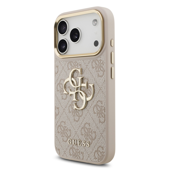 Picture of Guess PU Leather 4G Metal Logo Gold Frame Case for iPhone 17 Pro / Pink