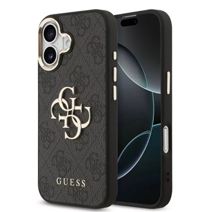 Attēls no Guess PU Leather 4G Metal Logo Gold Frame Case for iPhone 17 / Black