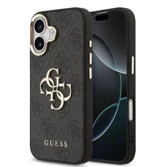 Picture of Guess PU Leather 4G Metal Logo Gold Frame Case for iPhone 17 / Black