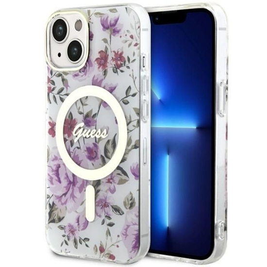 Picture of Guess Flower MagSafe case for iPhone 14 - transpar