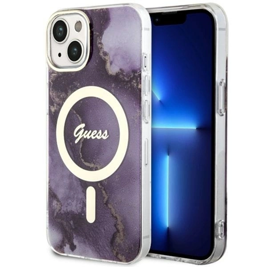 Picture of Guess Guess GUHMP14SHTMRSU iPhone 14 6.1" purple/purple hardcase Golden Marble MagSafe