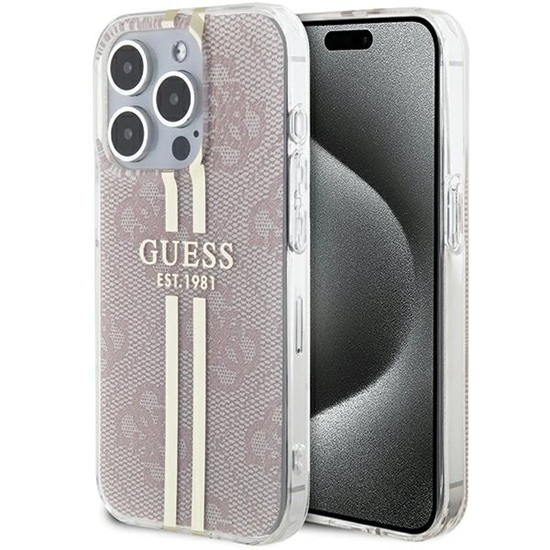 Picture of Guess Guess IML 4G Gold Stripe case for iPhone 14 Pro Max - pink