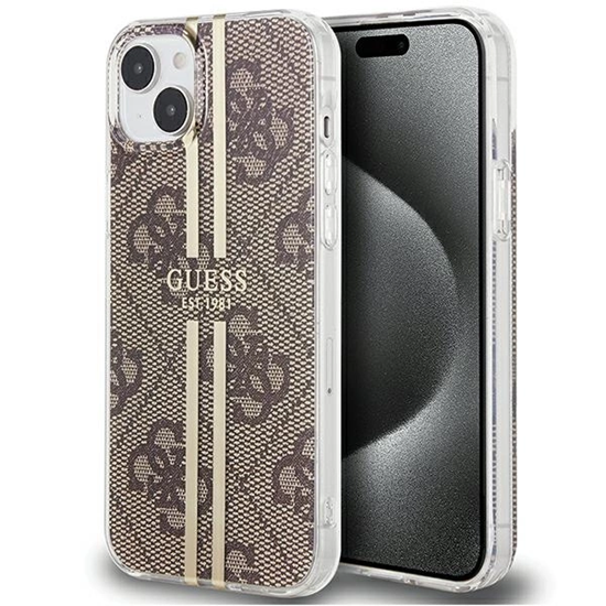 Picture of Guess Guess IML 4G Gold Stripe case for iPhone 15 Plus / 14 Plus - brown