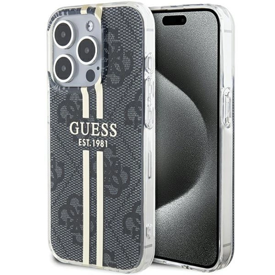 Picture of Guess Guess IML 4G Gold Stripe case for iPhone 15 Pro - black