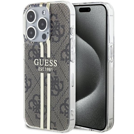 Picture of Guess Guess IML 4G Gold Stripe case for iPhone 15 Pro - brown