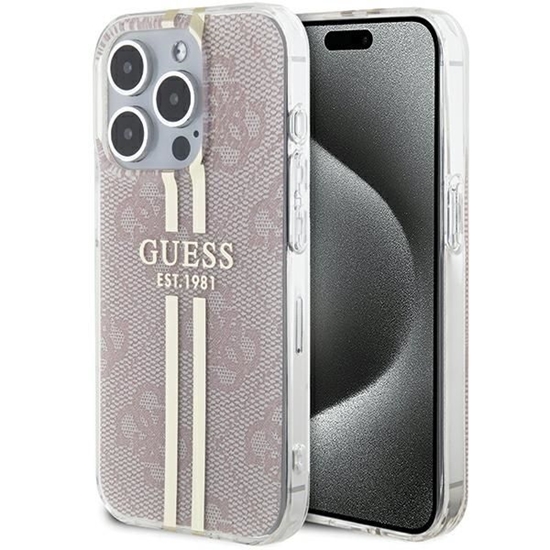 Picture of Guess Guess IML 4G Gold Stripe case for iPhone 15 Pro - pink