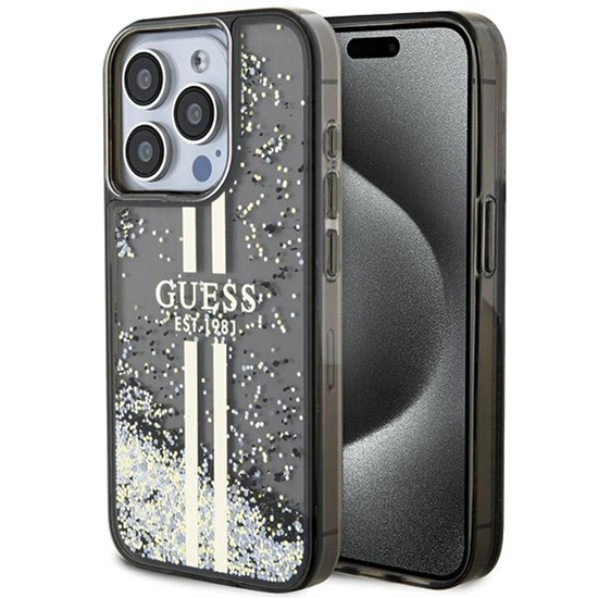 Изображение Guess Guess Liquid Glitter Gold Stripes case for iPhone 15 Pro - black