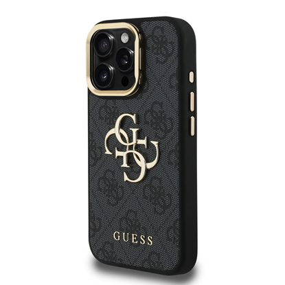 Attēls no Guess PU 4G Metal Logo Stand Camera Frame Case for iPhone 15 Pro Max / Black