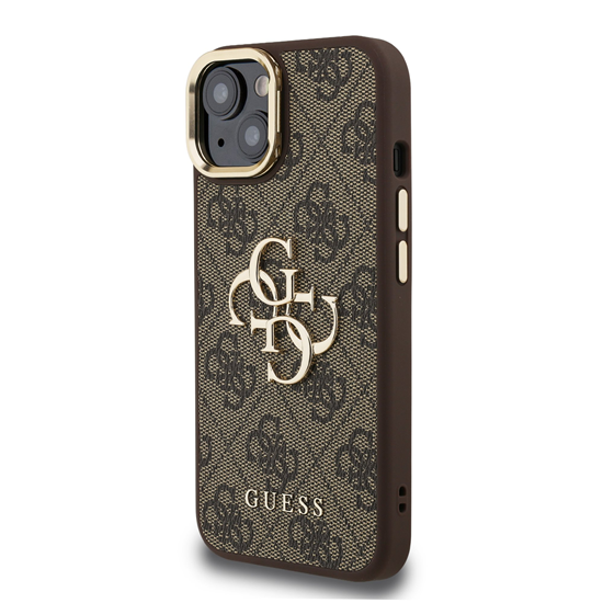 Picture of Guess PU 4G Metal Logo Stand Camera Frame Case for iPhone 13 / Brown
