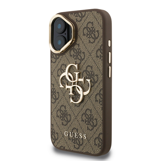 Picture of Guess PU 4G Metal Logo Stand Camera Frame Case for iPhone 16 / Brown