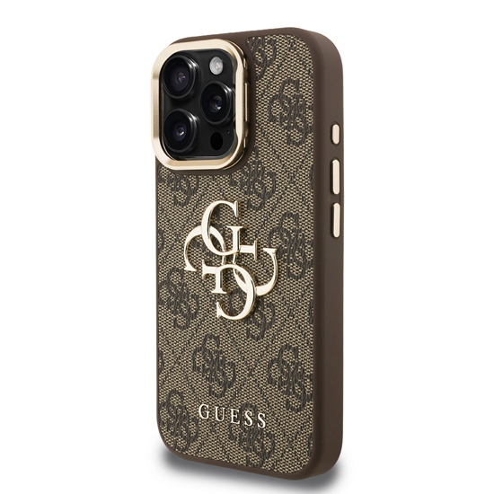 Picture of Guess PU 4G Metal Logo Stand Camera Frame Case for iPhone 15 Pro Max / Brown