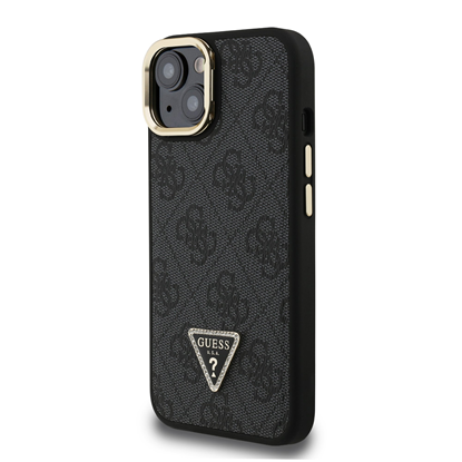 Attēls no Guess PU 4G Strass Triangle Logo Stand Camera Frame MagSafe Case for iPhone 15 / Black