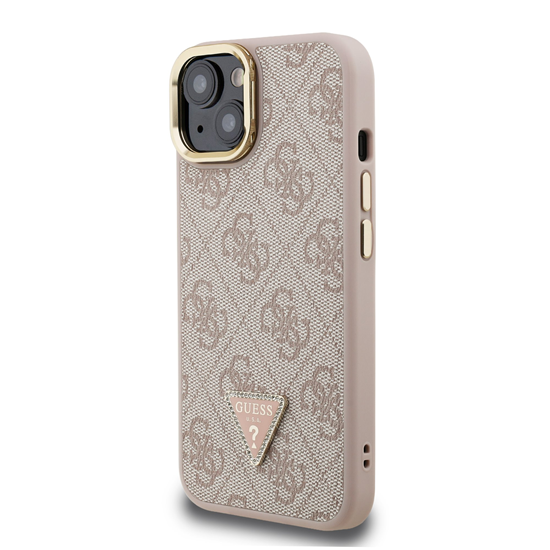 Picture of Guess PU 4G Strass Triangle Logo Stand Camera Frame MagSafe Case for iPhone 13 / Pink