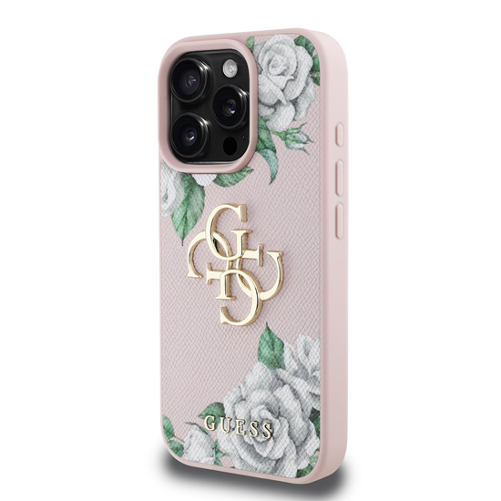 Picture of Guess PU Grained Roses 4G Metal Logo Case for Apple iPhone 16 Pro