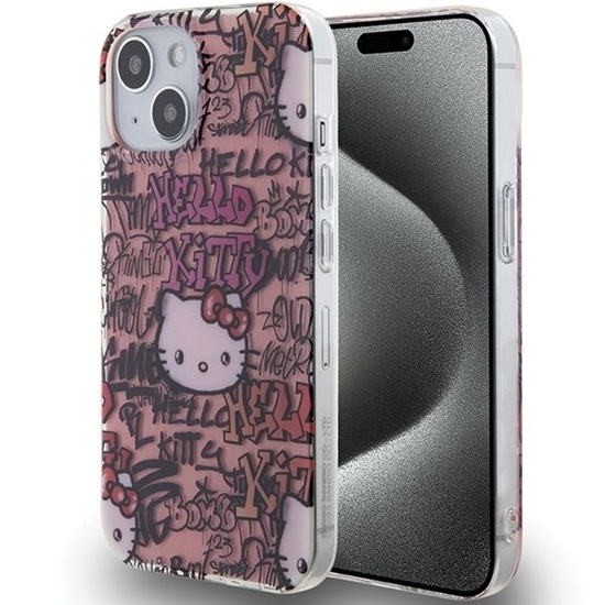 Picture of Hello Kitty Hello Kitty IML Tags Graffiti case for iPhone 15 - pink