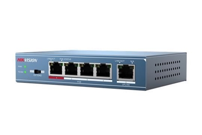 Picture of Hikvision Switch DS-3E0105P-E Unmanaged Desktop 10/100 Mbps (RJ-45) ports quantity 4 1 Gbps (RJ-45) ports quantity 1 PoE ports quantity 4 Power supply type 51V DC, 1.25A
