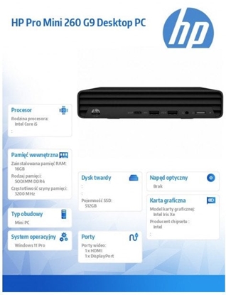 Изображение hp inc. Komputer Mini Pro 260 G9 i5-1335U 512GB/16GB/W11P      998L4ET