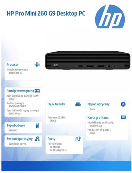 Изображение hp inc. Komputer Mini Pro 260 G9 i5-1335U 512GB/16GB/W11P      998L4ET