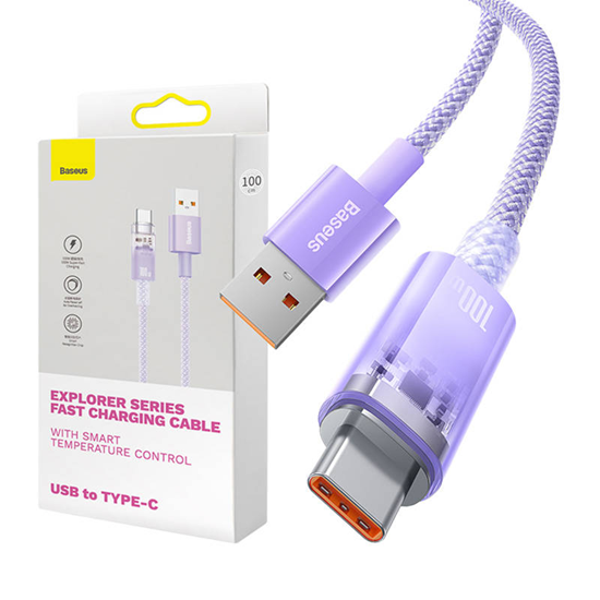 Изображение Kabel USB Baseus USB-A - USB-C 1 m Fioletowy (CATS010405)