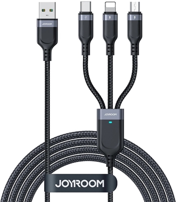 Picture of Kabel USB Joyroom USB-A - USB-C + microUSB + Lightning 0.3 m Czarny (6956116708979)