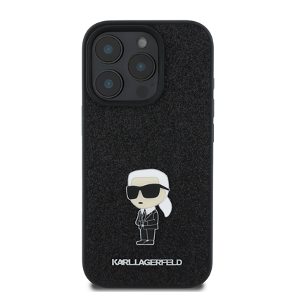 Picture of Karl Lagerfeld - iPhone 16 Pro Fixed Glitter Metal Ikonik Case Black