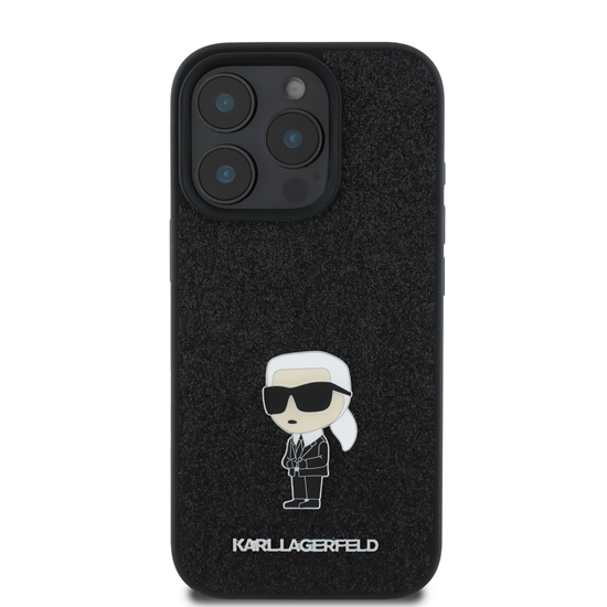 Изображение Karl Lagerfeld - iPhone 16 Pro Fixed Glitter Metal Ikonik Case Black