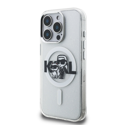 Attēls no Karl Lagerfeld IML Glitter Karl and Choupette Sketch MagSafe Case for iPhone 15 Pro Max / Transparent