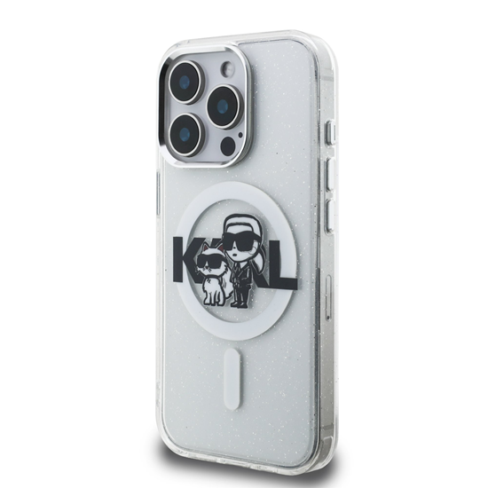 Picture of Karl Lagerfeld IML Glitter Karl and Choupette Sketch MagSafe Case for iPhone 15 Pro Max / Transparent