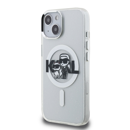 Attēls no Karl Lagerfeld IML Glitter Karl and Choupette Sketch MagSafe Case for iPhone 15 / transparent