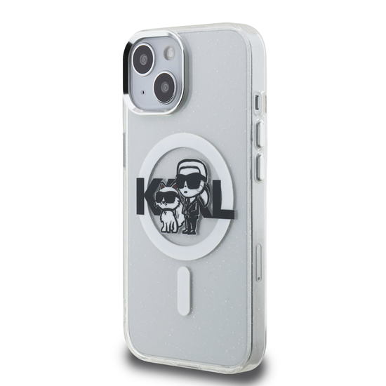 Изображение Karl Lagerfeld IML Glitter Karl and Choupette Sketch MagSafe Case for iPhone 15 / transparent