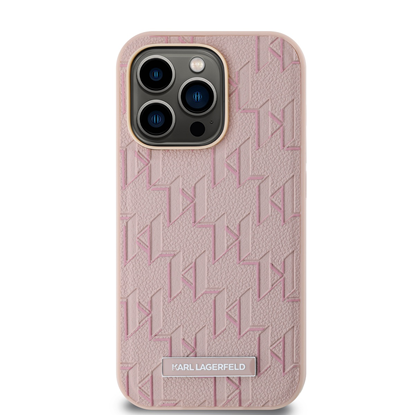 Изображение Karl Lagerfeld PU Leather Monogram Metal Logo MagSafe Case for iPhone 14 Pro Max / pink