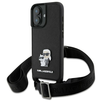 Picture of Karl Lagerfeld Saffiano Crossbody Strap Metal Karl and Choupette Case for Apple iPhone 16
