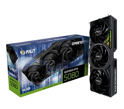 Изображение Graphics Card|PALIT|NVIDIA GeForce RTX 5080|16 GB|GDDR7|256 bit|PCIE 5.0 16x|GPU 2295 MHz|Triple slot Fansink|1xHDMI|3xDisplayPort|NE75080019T2-GB2031A
