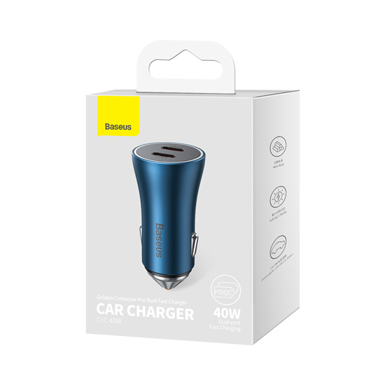 Picture of Lādētājs Baseus Golden Contractor Pro Dual Quick Charger Car Charger 2 x USB-C 40W Blue