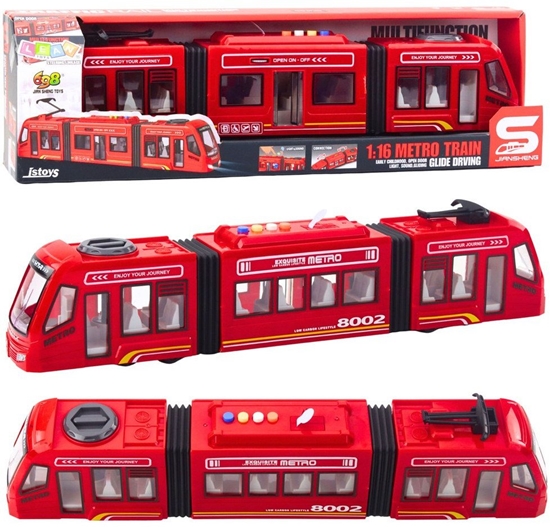 Изображение LeanToys Metro Miejskie Tramwaj Otwierane Drzwi wiata Dwiki Czerwone 1:16