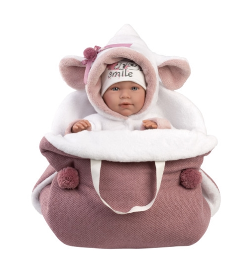 Picture of Lelle zīdainis Lala 42 cm (pārnes. soma, smejas, runā, ar mānekli, mīkstais ķermenis) Spānija LL74048