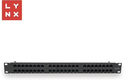 Attēls no LYNX 19" patch panel 48-port, UTP Cat5e, 50µ, nestínný, erný