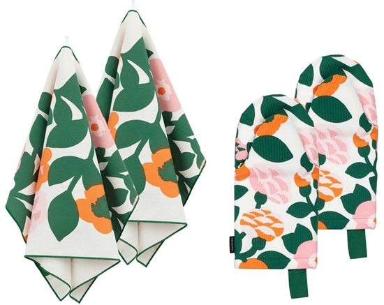 Picture of Marimekko Pieni Green virtuvini rankluosi ir pirtini rinkinys, 4 dali